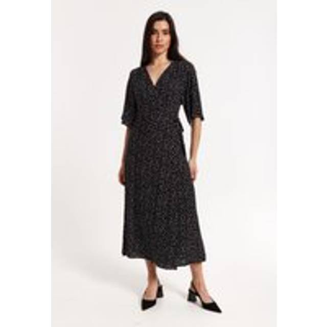 Womens Black Polka Dot Kimono Wrap Maxi Dress - 12