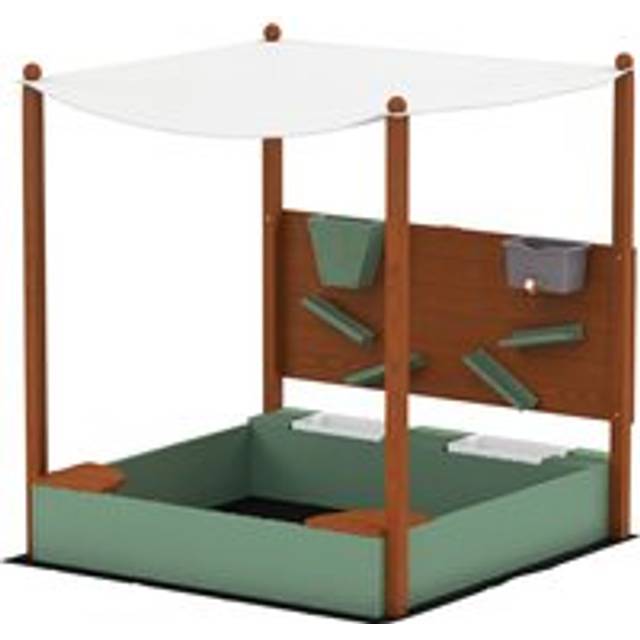 AIYAPLAY Wood Sandpit with Canopy, Storage Bins, Funnel, Liner, Chutes, Bucket with Tap, 116 x 112.5 x 128 cm, Green