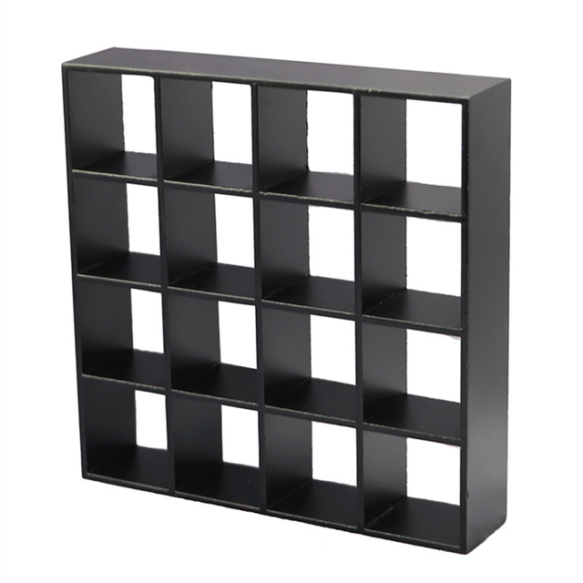 1: 12 Dollhouse Miniature Wood Storage Rack 16 Grid Shelves White White Storage Shelf Doll House Furniture Decor Black
