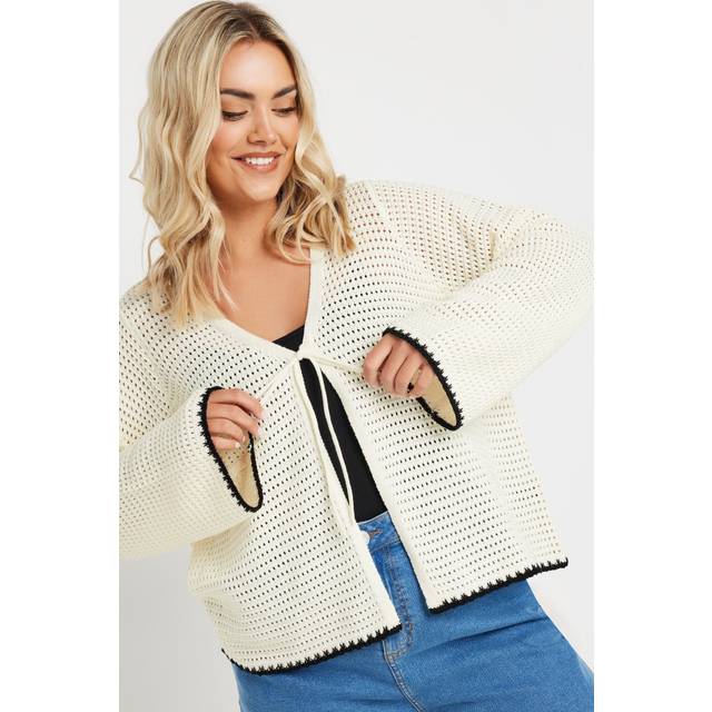 Yours Curve White Crochet Tie Front Cardigan, Women's Curve & Plus Size, Yours - 26-28