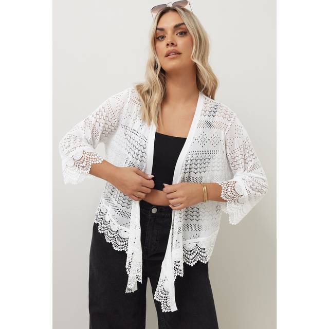 Yours Curve White Lace Trim Waterfall Cardigan, Women's Curve & Plus Size, Yours - 14-16