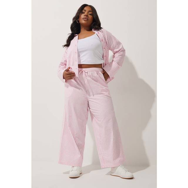 Limited Collection Curve Pink & White Stripe Wide Leg Trousers, Women's Curve & Plus Size, Limited Collection - 22-24