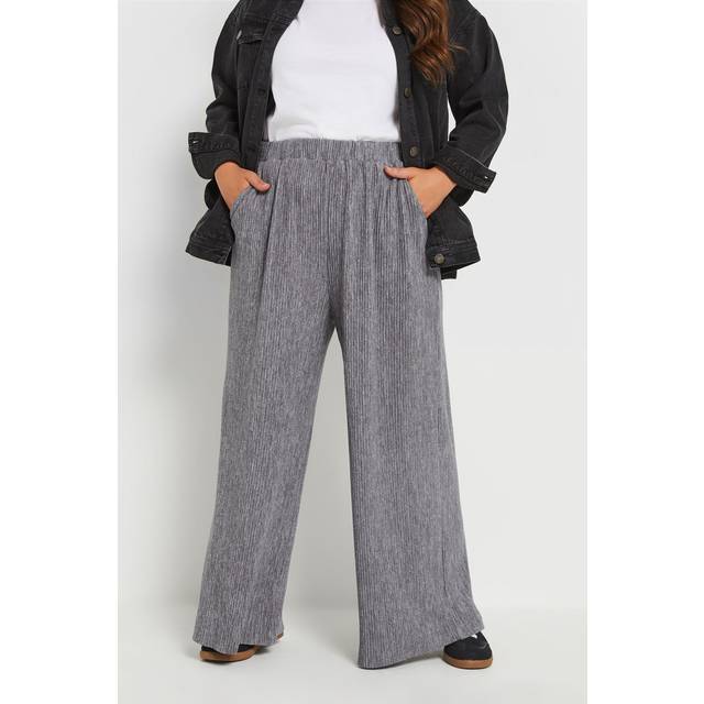 Yours Curve Grey Pleated Wide Leg Trousers, Women's Curve & Plus Size, Yours - 26-28