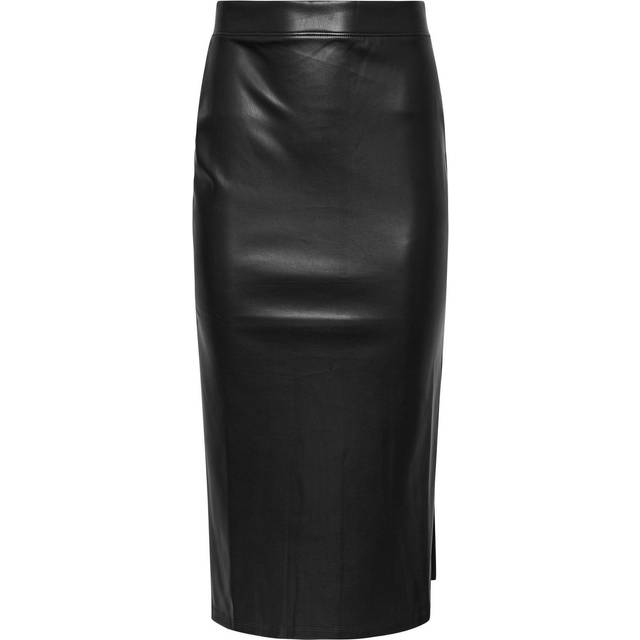 Pixiegirl Black Faux Leather Side Split Maxi Skirt 10 Pixiegirl | Petite Women's Maxi Skirts