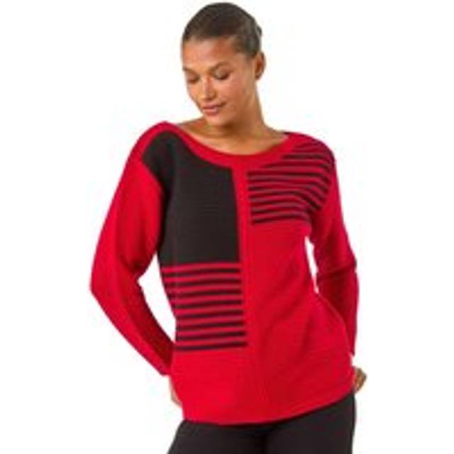 Stripe Colour Block Jumper - Red