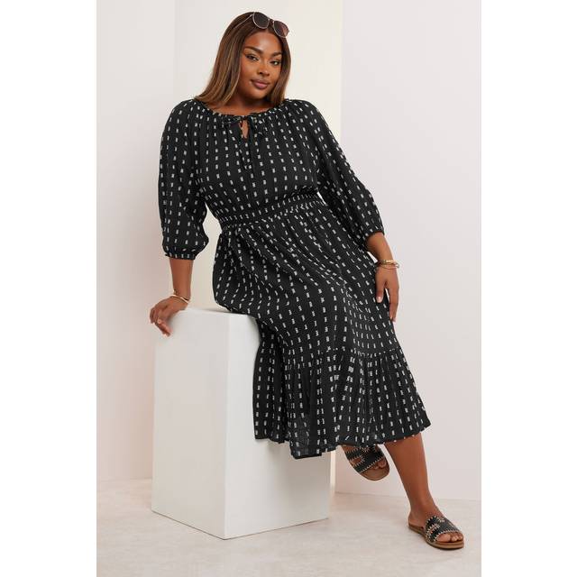 Yours Curve Dot Print Tie Front Midaxi Dress, Women's Curve & Plus Size, Yours - Black - 26-28