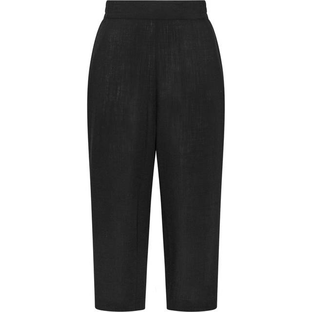 Yours Curve Black Linen Cropped Wide Leg Trousers, Women's Curve & Plus Size, Yours - 26-28