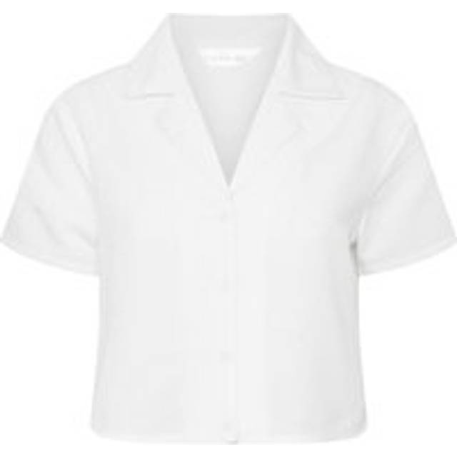 Pixiegirl White Linen Cropped Short Sleeve Shirt 6 Pixiegirl | Petite Women's Shirts
