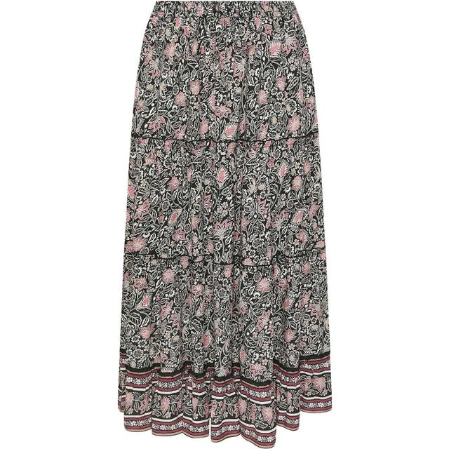 Yours Curve Black & White Floral Print Tiered Maxi Skirt, Women's Curve & Plus Size, Yours - 22-24