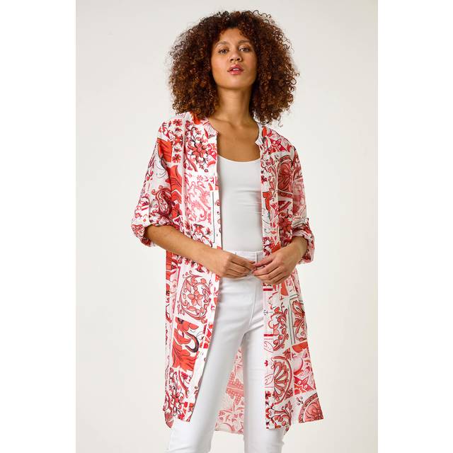 Tile Print Longline Blouse - Red - 16