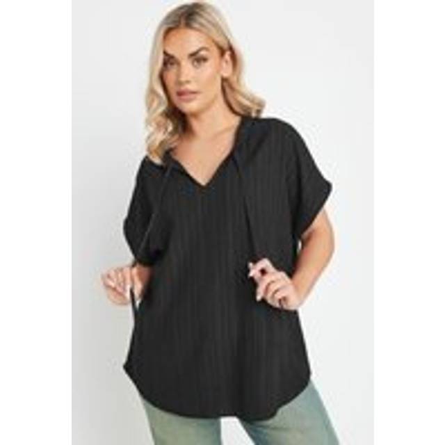 Yours Curve Black Textured Frill Neck Top, Women's Curve & Plus Size, Yours - 14