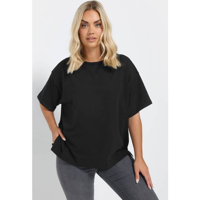 Yours Curve Black Heavyweight Boxy Tshirt, Women's Curve & Plus Size, Yours - 30-32