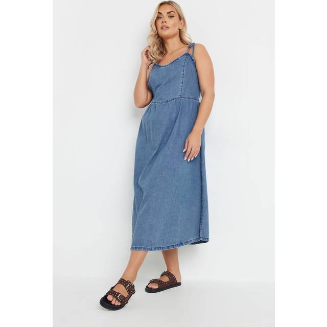 Yours Curve Blue Denim Tie Detail Midi Dress, Women's Curve & Plus Size, Yours - 28