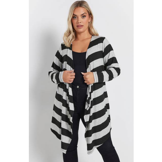 Yours Curve Black Stripe Waterfall Cardigan, Women's Curve & Plus Size, Yours - 22-24