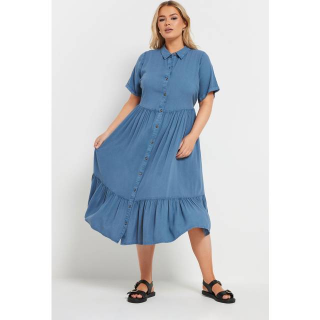 Yours Curve Blue Tiered Maxi Chambray Shirt Dress, Women's Curve & Plus Size, Yours - 22-24