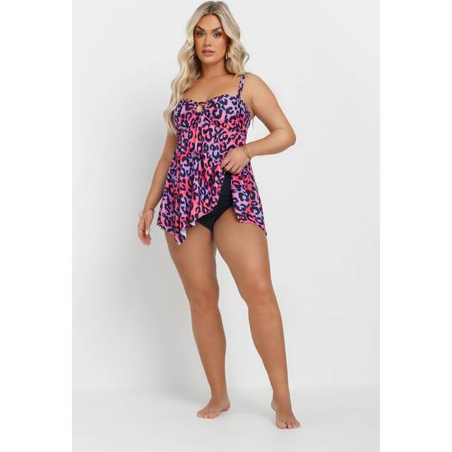 Yours Curve Pink Leopard Print Tankini Top - 34-36