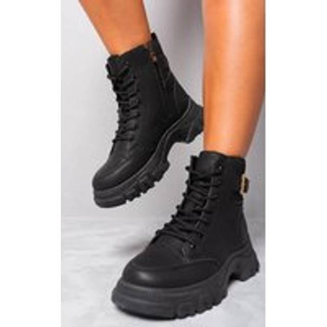 Clarissa Chunky Lace Up Platform Ankle Boots - Black - 3