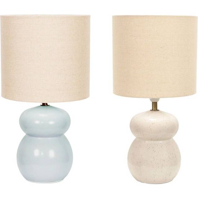 ValueLights Kendal Natural Linen Shade Beige Glaze Ceramic Table Lamp