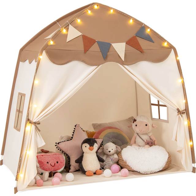 Kids Play Tent Bed Tent Extra Large with Lights for 3-12 Years Old-Coffee