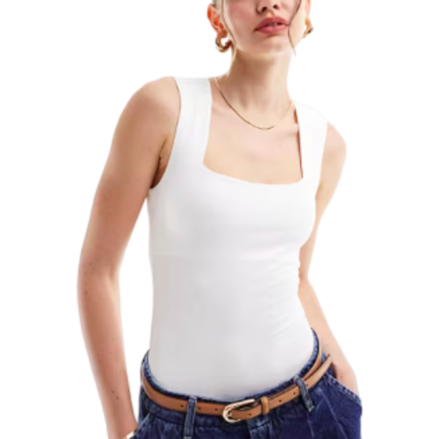 New Look Women's White Square Neck Bodysuit - UK 10