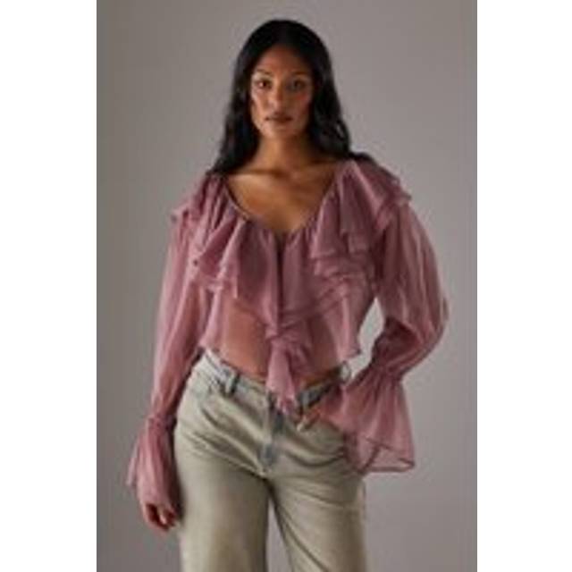 Womens Chiffon Double Ruffle Boho Blouse - rose - Rose - 16