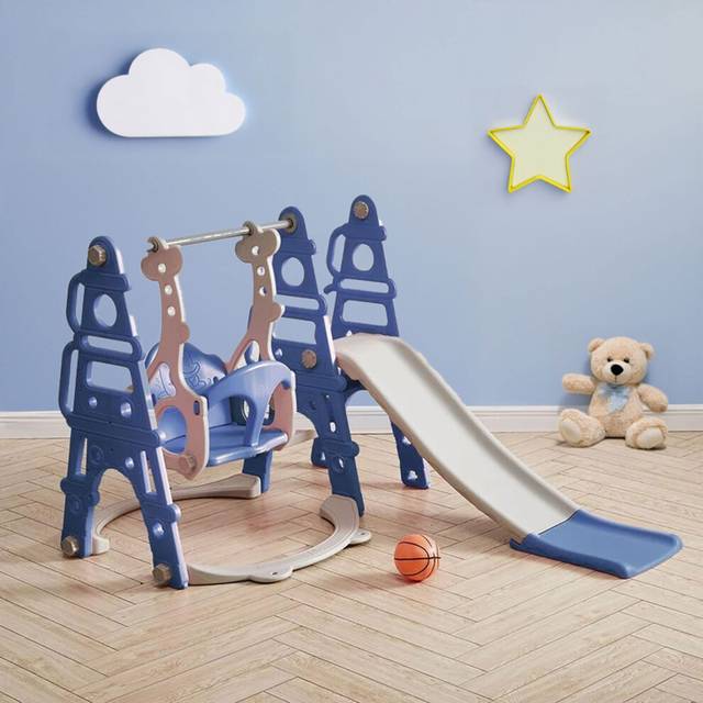 4-in-1 Blue Children's Playset Toddler Slide Climber Swing Play Set - White - One Size