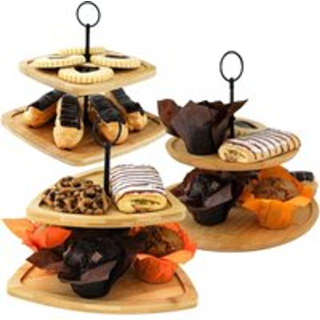 Geezy - 2/3 Tier Wooden Cake Stand Serving Stand Fruit Platter Tray Dessert Cupcake Holder (2 Tier)