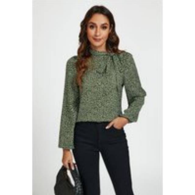 Floral Print Side Tie Blouse Top In Olive - XL