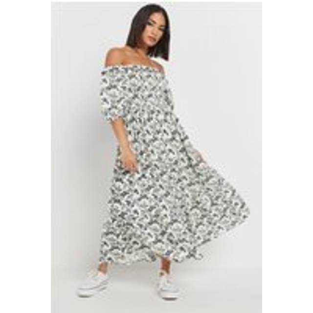 Pixiegirl Petite White Paisley Floral Tiered Bardot Dress 12 Pixiegirl | Petite Women's Floral Dresses