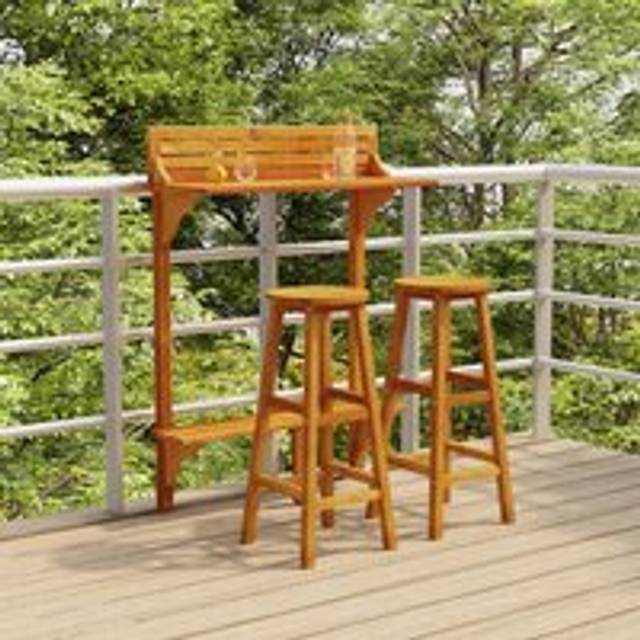 3 Piece Balcony Bar Set Solid Wood Acacia - Brown - One Size