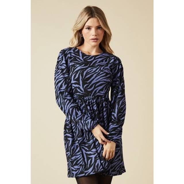 Womens Blue Zebra Tie Back Long Sleeve Mini Dress - Animal - 8