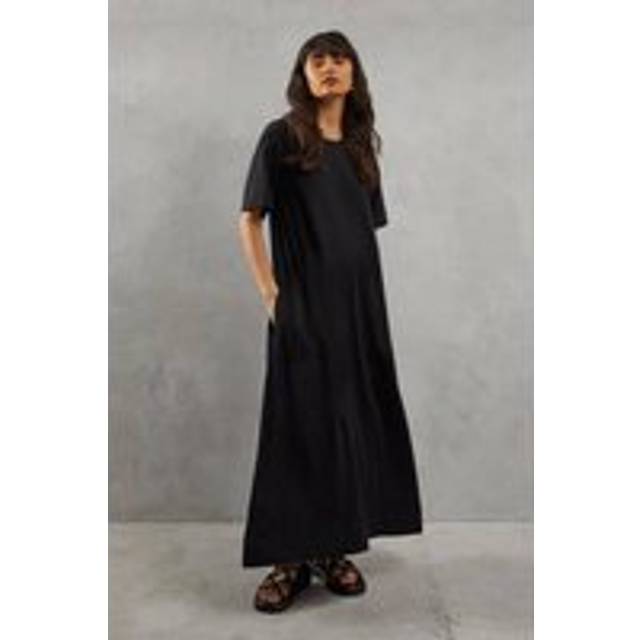 Womens Plain Trapeze Midi Dress - Black - 8