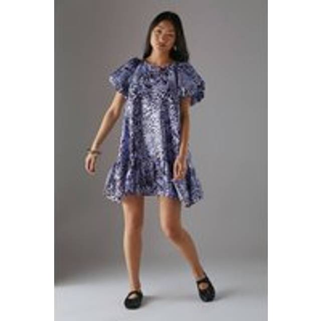Petite Organza Puff Sleeve Swing Mini Dress - Lilac - 10