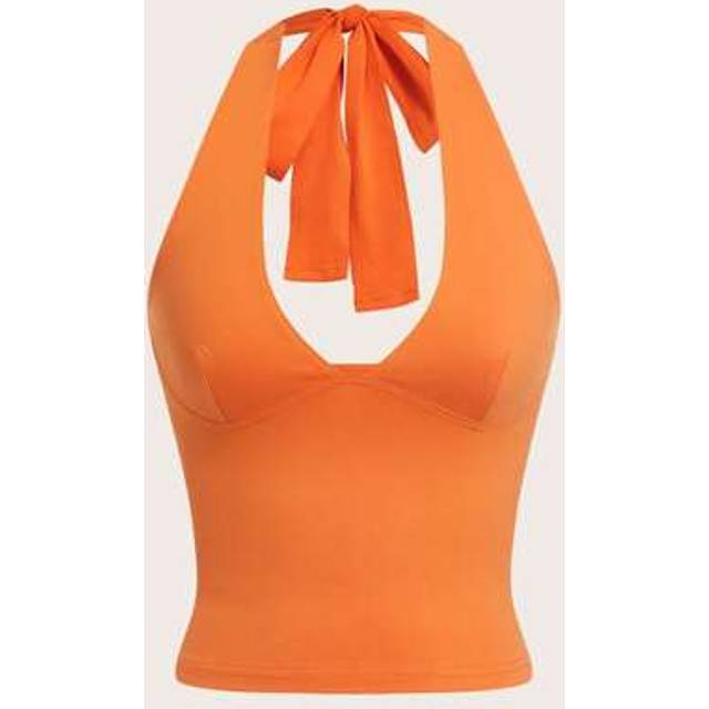 SHEIN Women&#39;s Solid Color Casual Versatile Halter V-Neck Tank Top,Rave Top