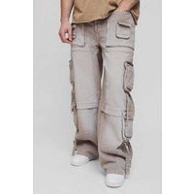 Tall Baggy Rigid Multi Pocket Strap Detail Cargo Jeans - Beige - 40