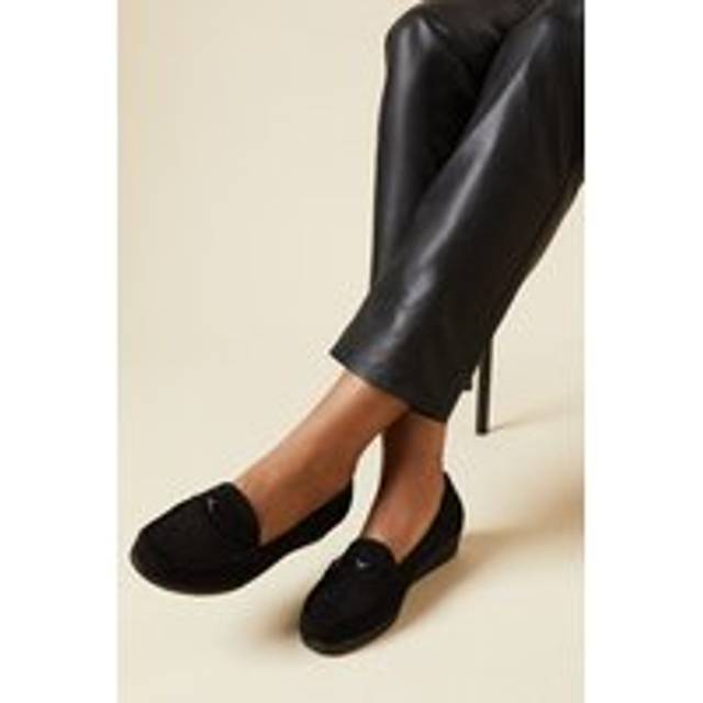 Womens Good For The Sole: Berenice Comfort Suede Trim Detail Low Wedge Loafers - Natural Black - 3