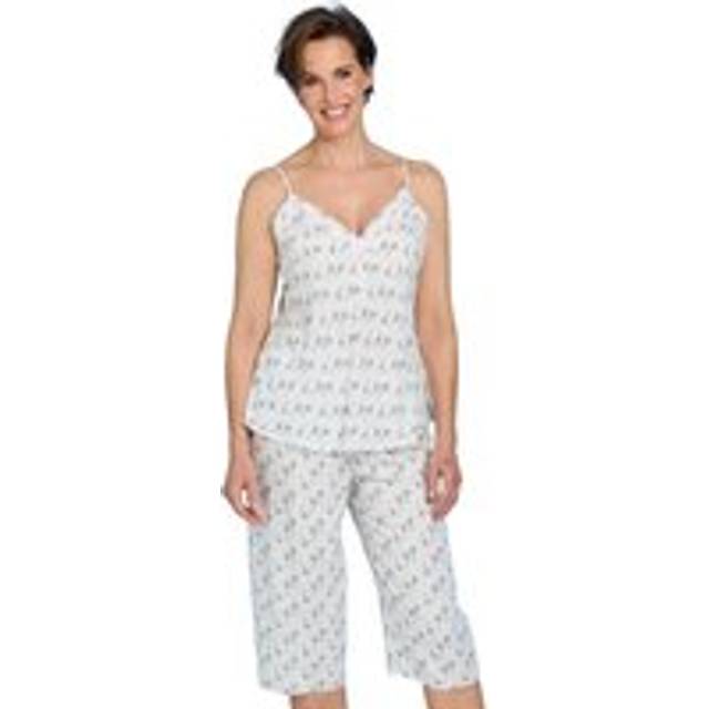Stylish Palm Print Viscose Crop Pyjama Set with Piping Edge Detail - Pink - 10-12