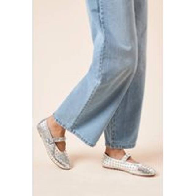Womens Faith: Peighton Diamante Studded Round Toe Mary Jane Ballet Pumps - Silver - 3