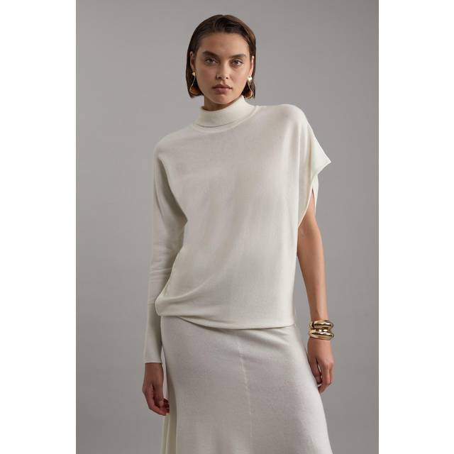 Blend Knit Asymmetric Roll Neck Jumper - Ivory