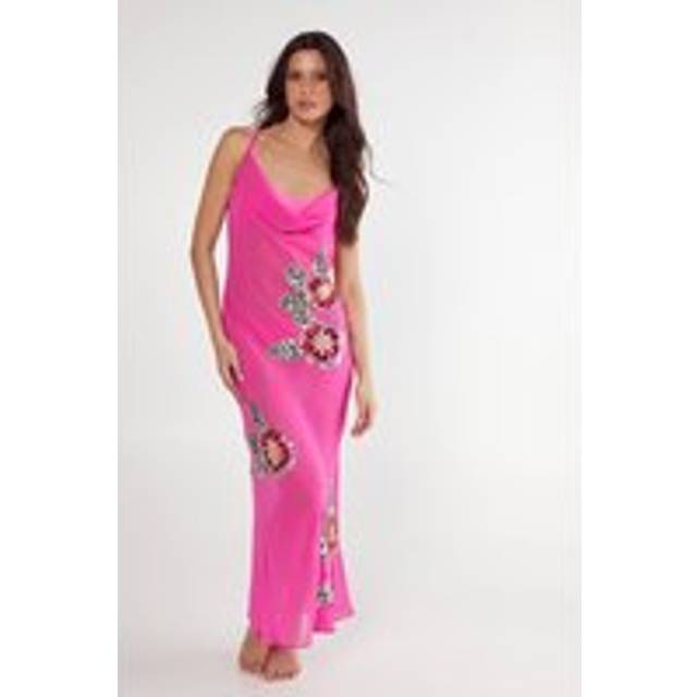 Womens Floral Embellished Cowl Maxi Beach Dress - Pink - 12