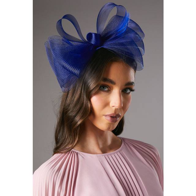 Bow Mesh Fascinator With Feathers - Blue - One Size