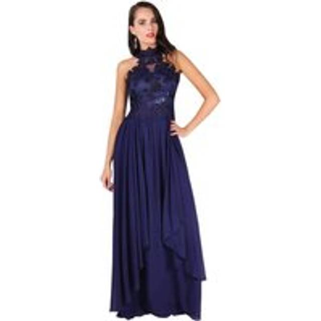 Lace Halterneck Maxi Prom Dress - Navy - 10
