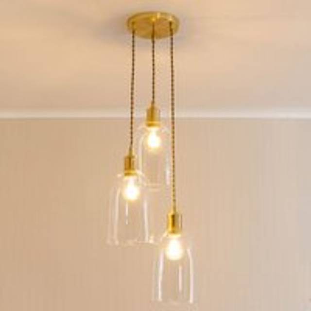 ValueLights Kira Dome Glass Brushed Gold 3 Drop Cluster Ceiling Light