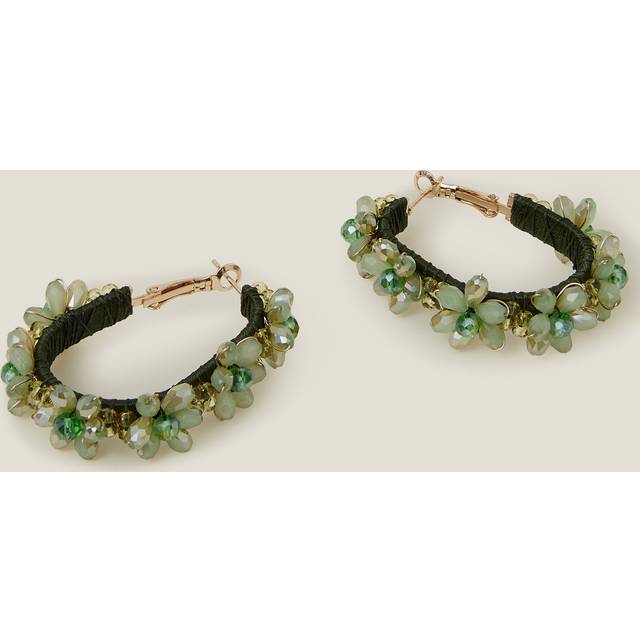 Green Flower Beaded Hoop Earrings - Accessorize - One Size