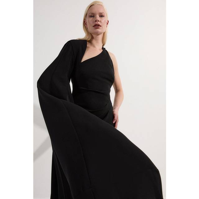 Soft Tailored Cape Sleeve Maxi Dress - Black