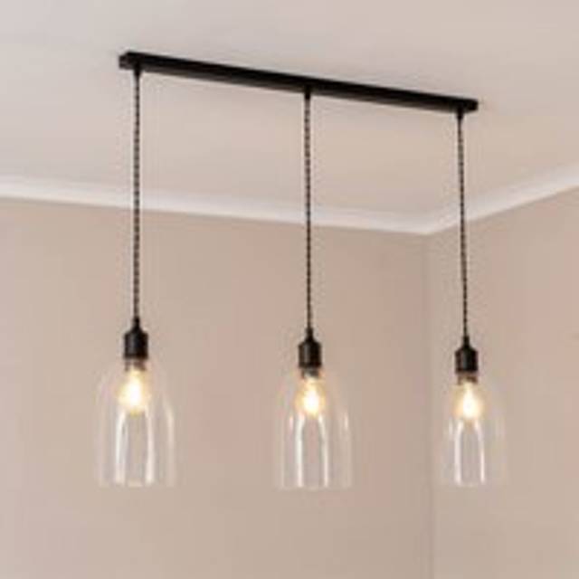 ValueLights Kira Dome Glass Brushed Gold 3 Drop Diner Ceiling Light