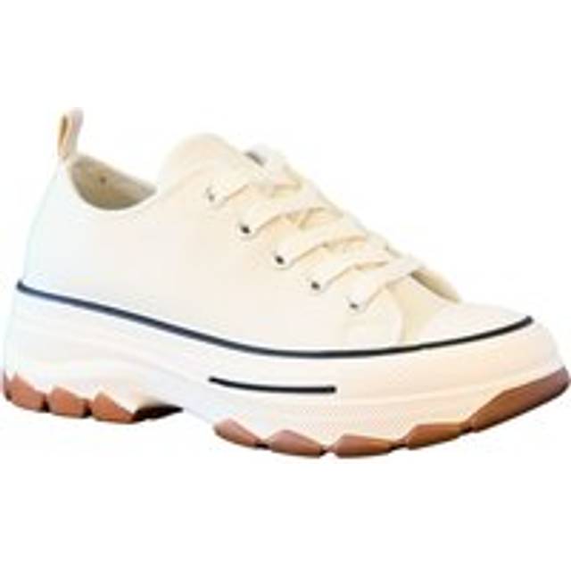 Low Top Canvas Casual Comfy Daily Wear Chunky Flatform Wedge Trainers - Beige - 3