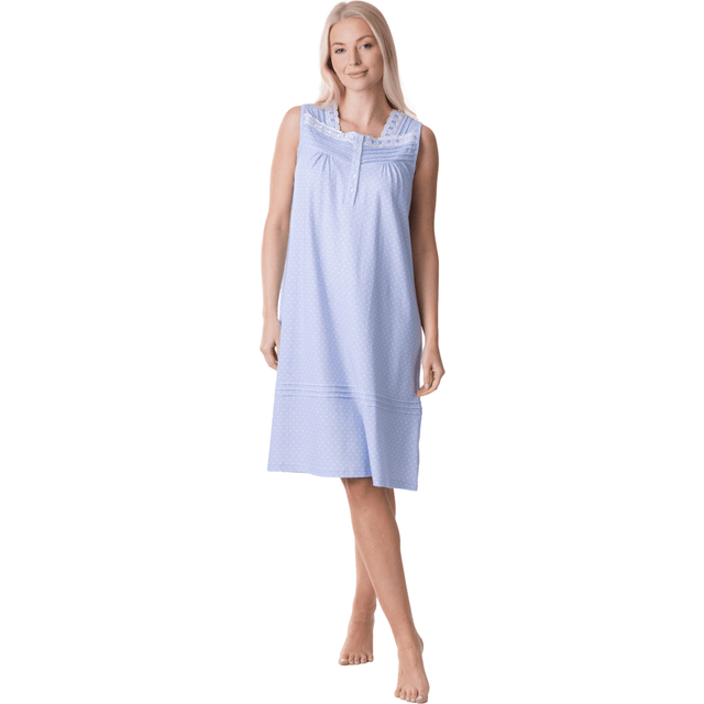 Lightweight 100% Cotton Sleeveless Summer Nightdress - Blue - 18-20