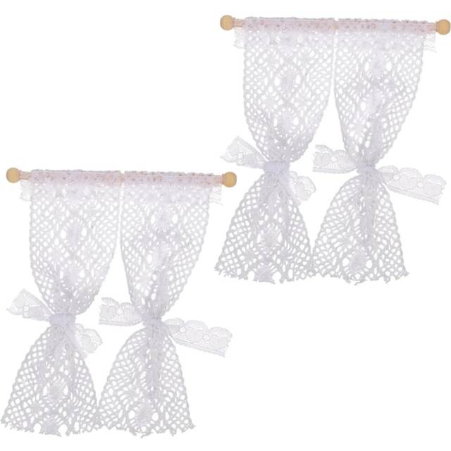 Dollhouse Miniature Lace Curtains 2pcs Set Realistic Mini House Window Decor