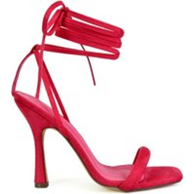 'Cary' Faux Suede Lace Up Square Toe Strappy Stiletto High Heels - Pink - 3